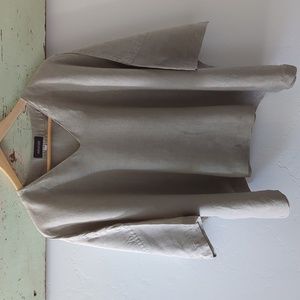 ESCANDAR I Tan Linen Minimalist Oversized Short Sleeve V-Neck Top Shirt, O/S